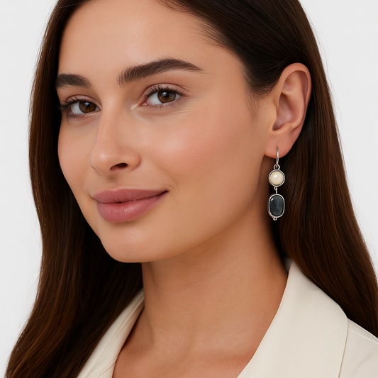 Vintage Uhani z Modrim Kamnom in Biseri