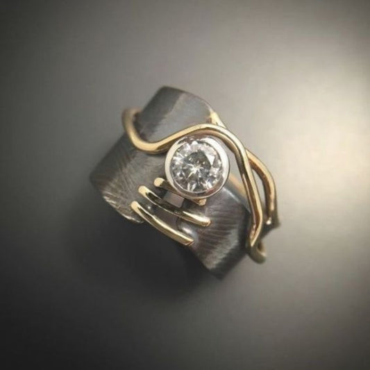 Vintage Dark Silver Ring with Zirconia