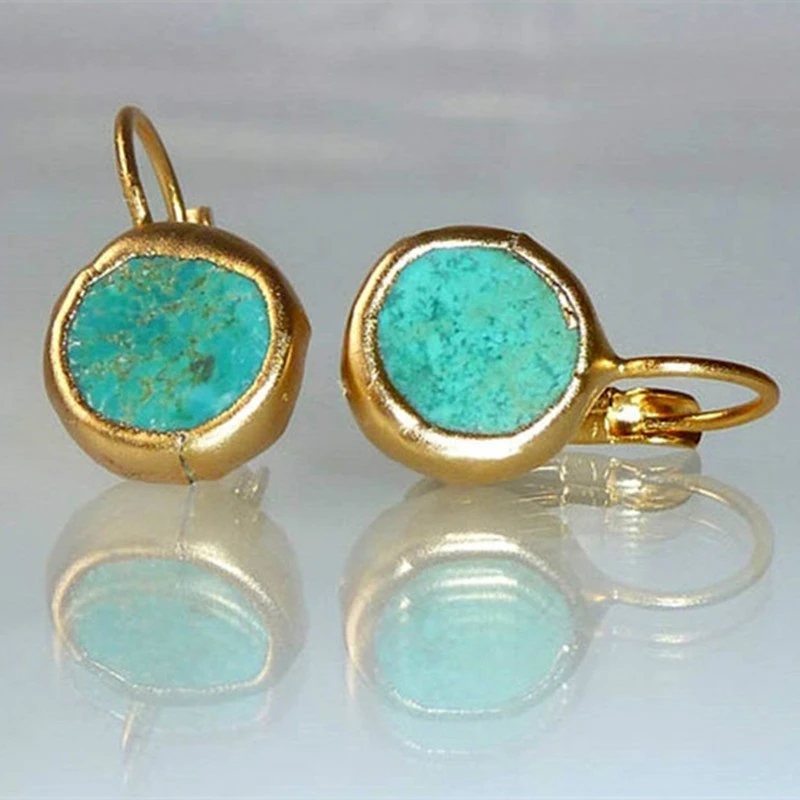 Zlati Uhani z Turquoise Kamnom