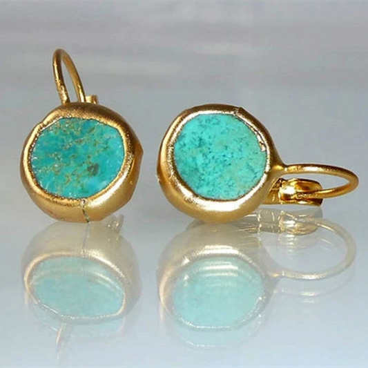 Zlati Uhani z Turquoise Kamnom