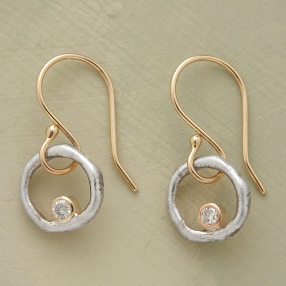 Vintage Gold and Silver Earrings with Zirconia