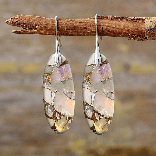 Vintage Earrings with Natural Oval Stone