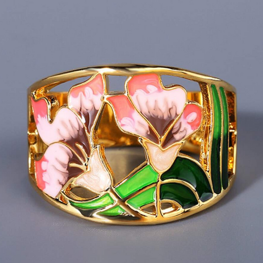 Vintage Gold Enamelled Flower Ring